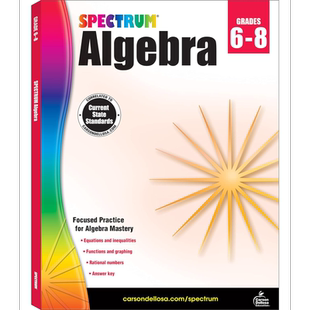 光谱练习册 代数 Spectrum Algebra 英文原版 进口图书 数学教辅参考书 Carson Dellosa Education 6-8年级 中学【中商原版】