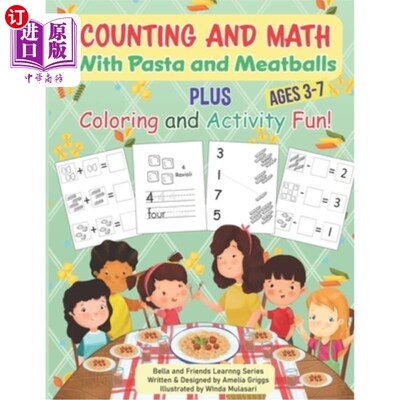 海外直订Counting and Math with Pasta and Meatballs PLUS Coloring and Activity Fun 数数和数学，意大利面和肉丸，加上