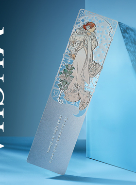 新品 大尺寸MUCHA穆夏艺术书签 小仲马成名作《茶花女》戏剧金属书签 经典名画艺术复古优雅高级素雅新艺术文艺企业礼品 中商文创