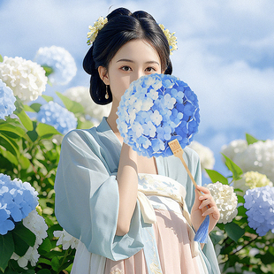 造物加国风绣球花扇 扇子 汉服拍摄道具 手摇扇 花扇文创中秋节日礼品 蛋挞明信片 离职礼物伴手礼