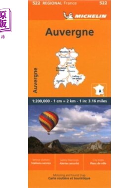 海外直订Auvergne Limousin - Michelin Regional Map 522 奥弗涅利穆赞-米其林地区地图522