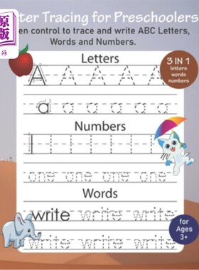 海外直订Letter Tracing for Preschoolers: Pen control to trace and write letters, words a 学龄前儿童的字母跟踪：笔控