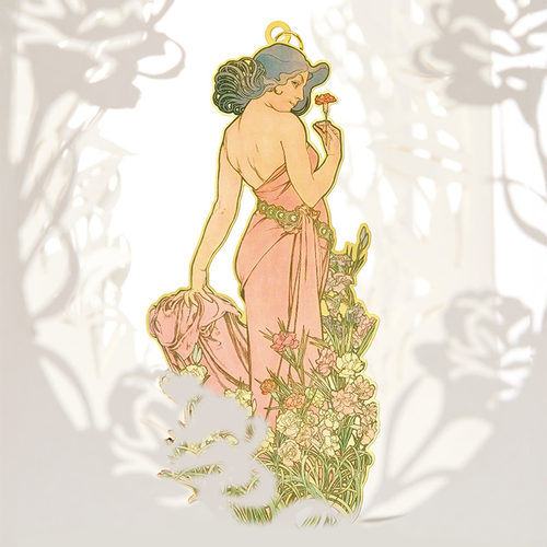 穆夏四朵花朵插画艺术金属书签