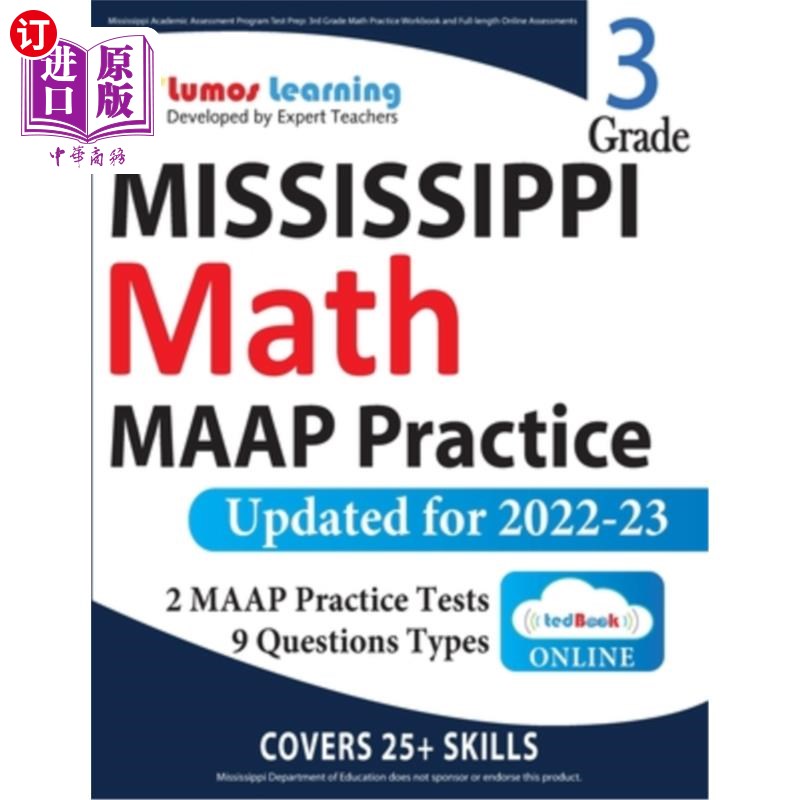 海外直订Mississippi Academic Assessment Program Test Prep: 3rd Grade Math Practice Workb密西西比州学术评估计划考试