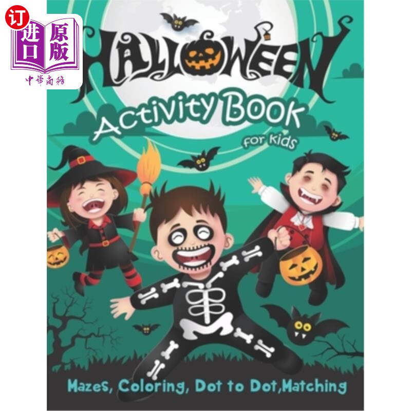 【中商海外直订】halloween activity book for kids: mazes, colorin