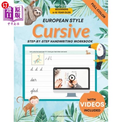 海外直订Cursive Handwriting for Beginners: Cursive Handwriting for Kids European Style 草书书写为初学者:草书书写为