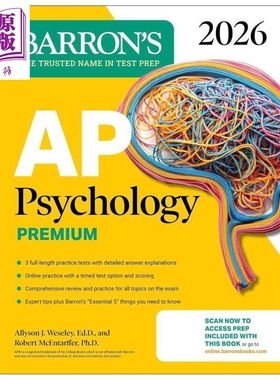 预售 新版巴朗2026年AP考试心理学高级版备考指南 3次模拟考试+复习+在线练习 AP Psychology Premium 2026 Prep Book【中商原版】