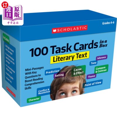 海外直订100 Task Cards in a Box: Literary Text: Mini-Passages with Key Questions to Boos 一盒100张任务卡：文学文本