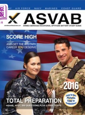 海外直订ASVAB Armed Services Vocational Aptitude Battery Study Guide 2016 ASVAB武装部队职业能力测验学习指南2016