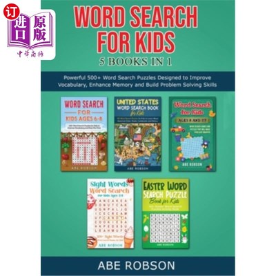 海外直订Word Search for Kids 5 Books in 1: Powerful 500+ Word Search Puzzles Designed to 儿童词汇搜索5本1册:强大的5
