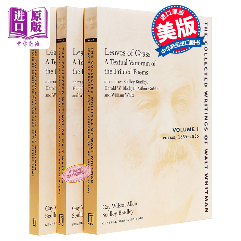 草叶集 印刷诗歌的文本变体3册 英文原版 Leaves of Grass a Textual Variorum of the Printed Poems Walt Whitman【中商原?