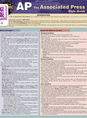 海外直订AP - Associated Press Style Guide: A Quickstudy Laminated Reference 美联社-美联社风格指南:快速学习分层参考