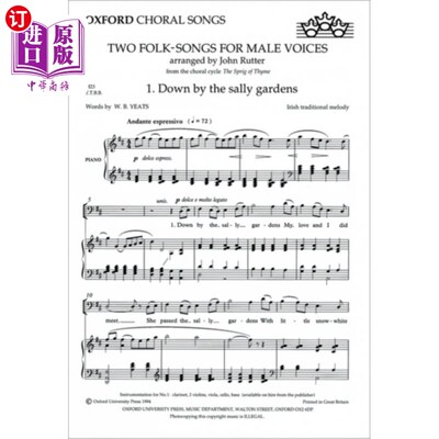 海外直订Two folk-songs for male voices from The Sprig of... 《百里香之枝》中的两首男声民谣