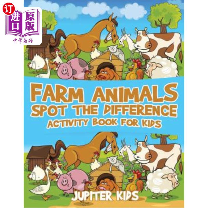 海外直订Farm Animals Spot the Difference Activity Book for Kids 农场动物发现儿童差异活动书