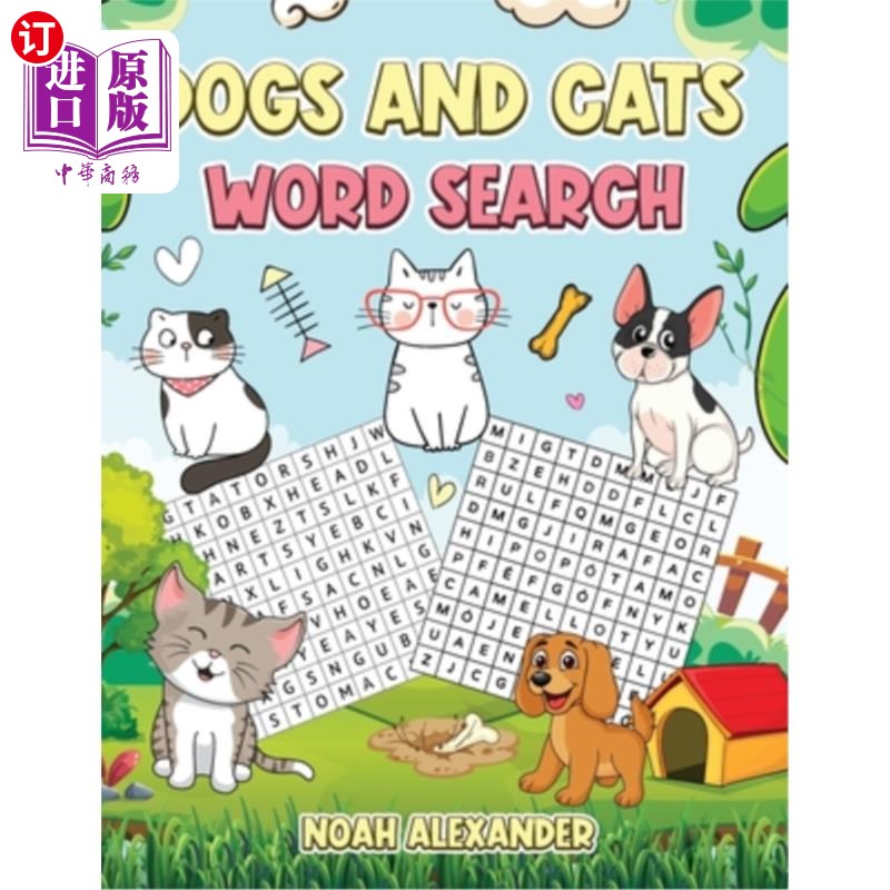 海外直订Dogs and Cats Word Search: Large Print Word Search Puzzle for Dog and Cat Lovers 狗和猫的词搜索:大型打印词