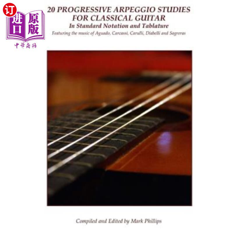 海外直订20 Progressive Arpeggio Studies for Classical Guitar in Standard Notation and Ta 20古典吉他标准记法和谱法的