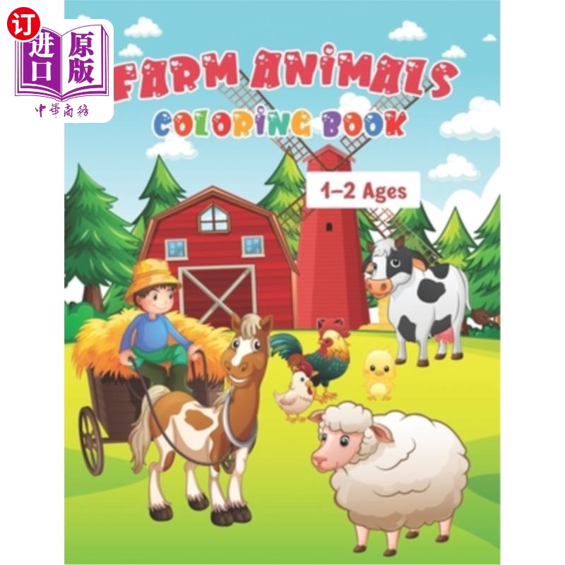 海外直订Farm Animals Coloring Book Ages 1-2: My First Farm Animals Coloring Book For Kid 农场动物着色书1-2岁:我的第图片