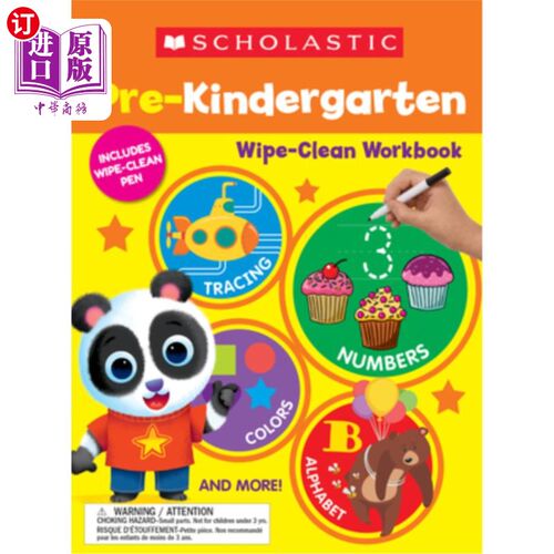 海外直订Scholastic Pre-K Wipe-Clean Workbook 学前班擦拭手册