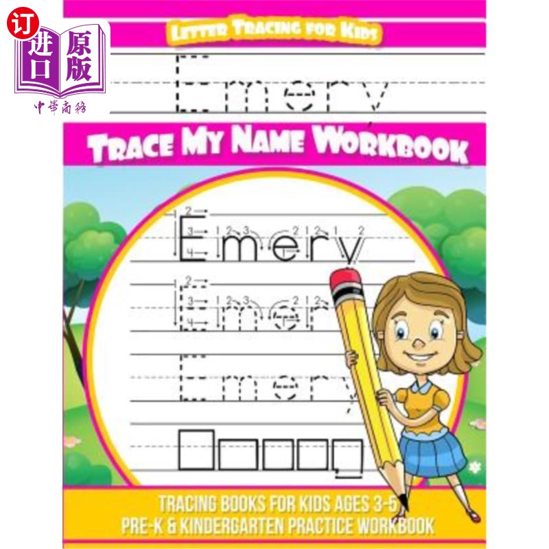 海外直订Emery Letter Tracing for Kids Trace my Name Workbook: Tracing Books for Kids age Emery Lett