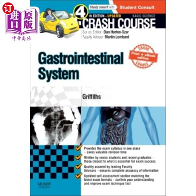 海外直订医药图书Crash Course Gastrointestinal System Updated Print + eBook edition 胃肠系统速成班更新打印+电子书版本