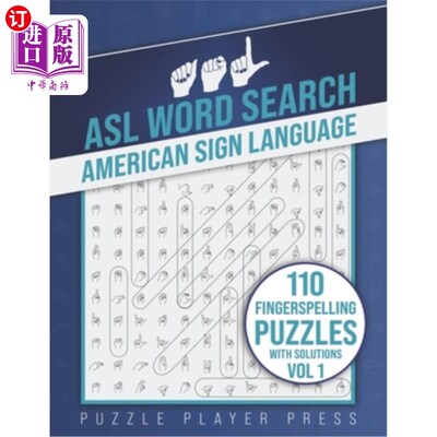 海外直订ASL Word Search American Sign Language -110 Fingerspelling Puzzles with Solution 美国手语单词搜索-110手指拼