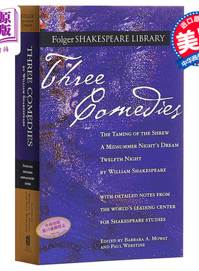 莎士比亚三大喜剧 英文原版 Three Comedies Shakespeare Simon & Schuster 福尔杰莎士比亚图书馆 经典文学书籍【中商原版】
