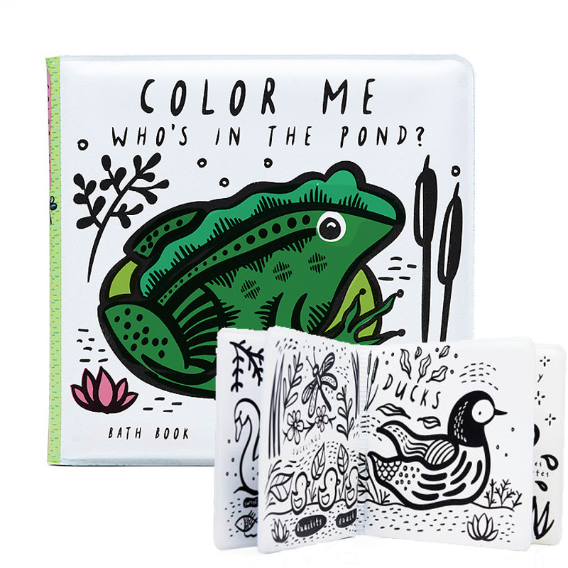 遇水变色洗澡书 谁在池塘里英文原版 Colour Me Who's in the Pond?防水浴室书 沾水即显颜色 书页柔软 洗澡读物 边洗澡边学 - 实物图