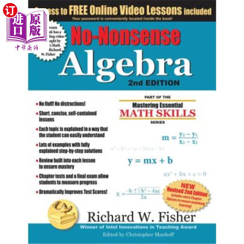 海外直订No-Nonsense Algebra, 2nd Edition: Part of the Mastering Essential Math Skills Se 无意义代数，第2版：掌握基