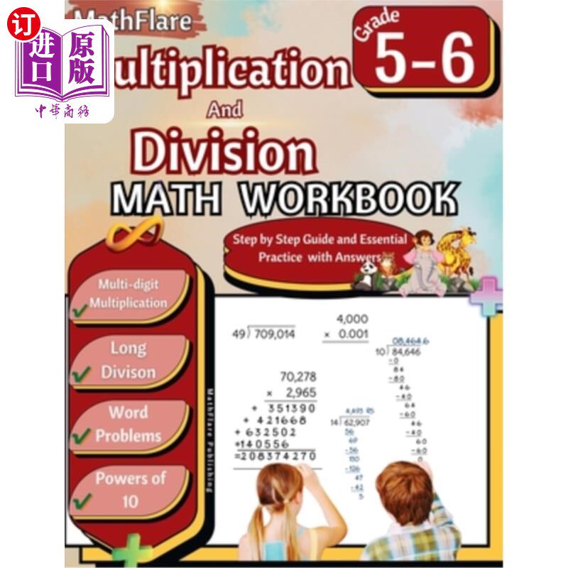 海外直订Multiplication and Division Math Workbook 5th and 6th Grade: Multi-Digit Multipl 乘法和除法数学练习册五年级