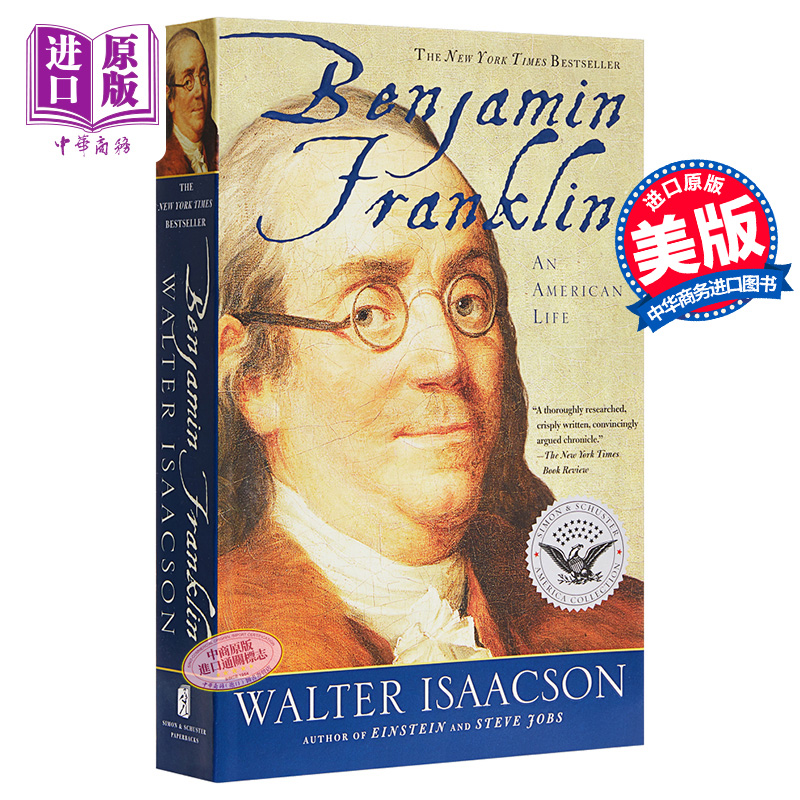 现货 【中商原版】本杰明·富兰克林:一个美国人的生活 英文原版 Benjamin Franklin Walter Isaacson 书籍/杂志/报纸 人文社科类原版书 原图主图