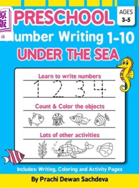 海外直订Preschool Number Writing 1 - 10, Under The sea: Home Learning Book with Writing  学龄前数字写作1 -