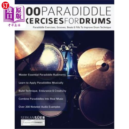 海外直订200 Paradiddle Exercises for Drums 200个排练鼓