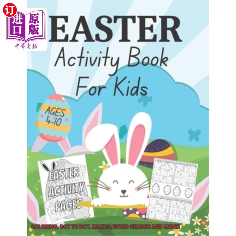 海外直订Easter activity book for kids: A Fun Activity Happy Easter Coloring Book for Kid 为孩子们准备的复活节活动书