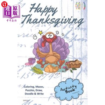 海外直订Happy Thanksgiving Activity Book for Creative Noggins: Coloring, Mazes, Puzzles, 创意诺金斯感恩节快乐活动书