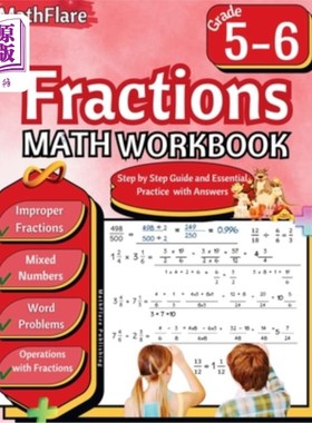 海外直订Fractions Math Workbook 5th and 6th Grade: Fractions Workbook Grade 5-6, Operati 分数数学练习册5和6年级：分