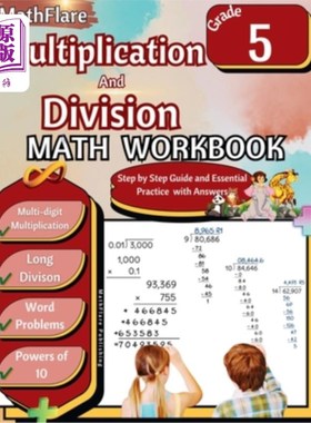海外直订Multiplication and Division Math Workbook 5th Grade: Multi-Digit Multiplication  乘法和除法数学练习册五年级