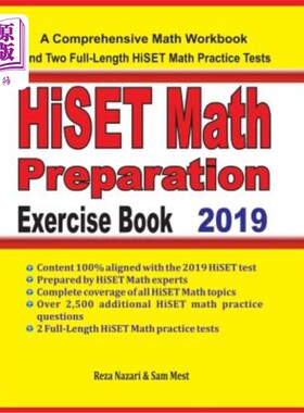 海外直订HiSET Math Preparation Exercise Book: A Comprehensive Math Workbook and Two Full 他的数学准备练习册:一本综