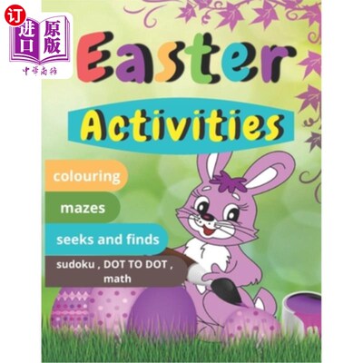 海外直订Easter Activities: Easter book with coloring, mazes, sudoku, DOT TO DOT, math, a 复活节活动：复活节彩绘书、