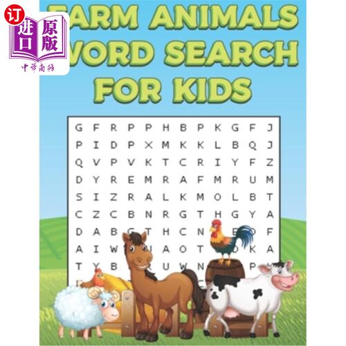 海外直订Farm Animals Word Search For Kids: Farm Life Word Search Puzzle Book For Boys An 农场动物词搜索的孩子:农场