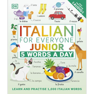 Italian for Everyone Junior 5 Words a Day DK 人人学意大利语 青少版 一天5个单词 英文原版 语言词汇练习学习【中商原版?