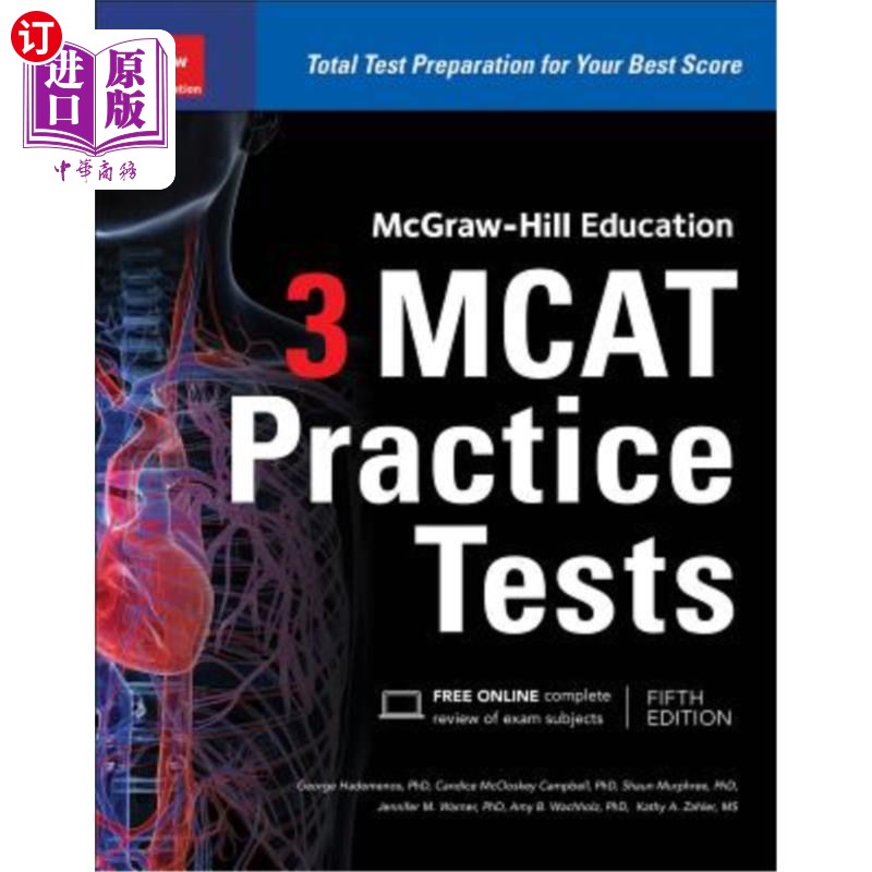 海外直订McGraw-Hill Education 3 MCAT Practice Tests, Third Edition McGraw-Hill教育3 MCAT实践考试，第三版