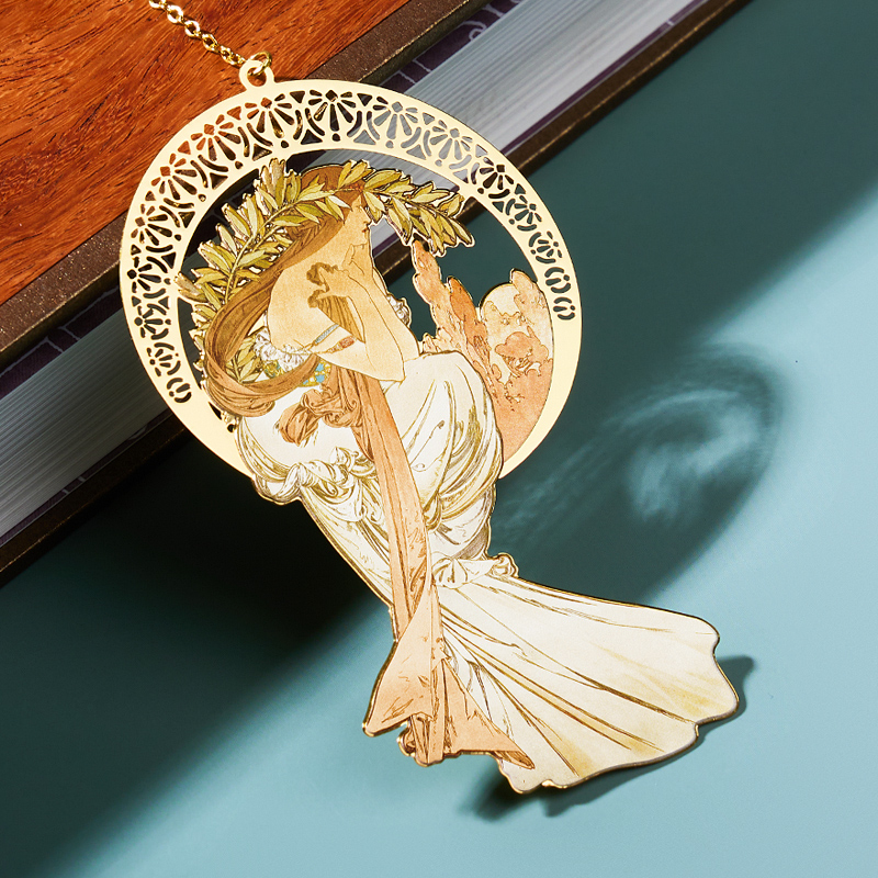 现货 MUCHA穆夏【四艺—诗】经典插画艺术金属链饰书签 20世纪时尚先锋新艺术 唯美大师名画复古优雅文艺礼品黄铜【中商文创】