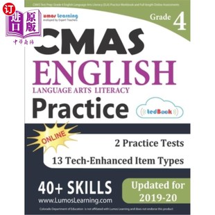 海外直订CMAS Test Prep: Grade 4 English Language Arts Literacy (ELA) Practice Workbook a CMAS考试准备:四年级英语语