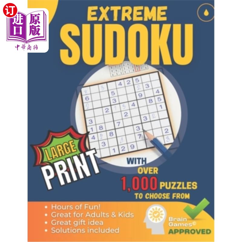 海外直订Extreme Sudoku: OVER 1,000 Extremely Fun Sudoku Puzzles From Extreme to Out of t 极限数独:1000多个极富乐趣