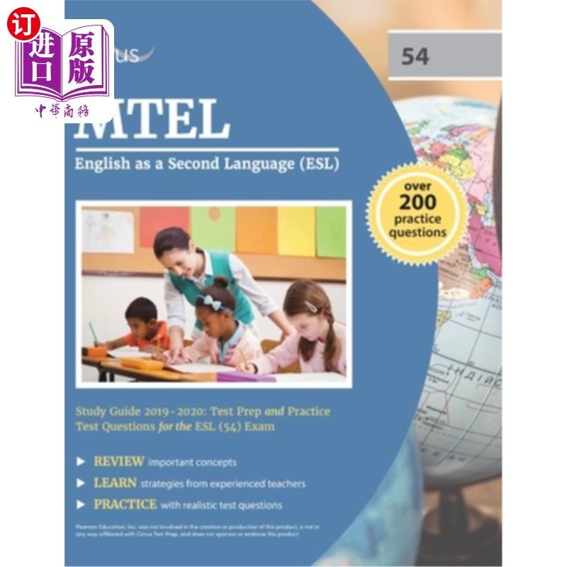 海外直订MTEL English as a Second Language (ESL) Study Guide 2019-2020: Test Prep and Pra MTEL英语作为第二
