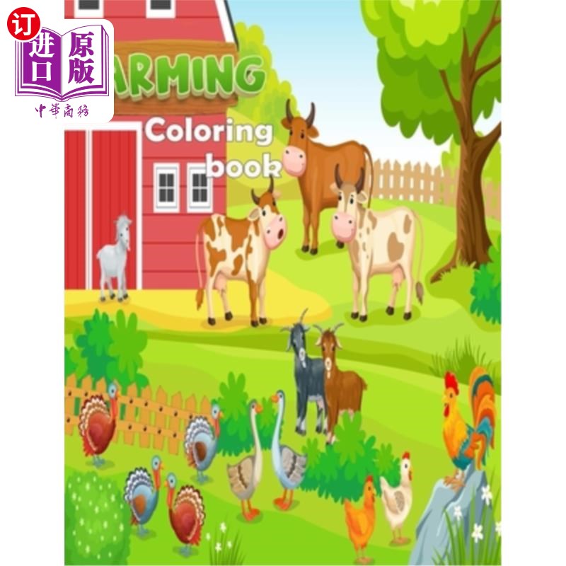 海外直订farm animals coloring book for toddlers: farm coloring book for kids 农场动物为幼儿着色书：农场着色书为孩子