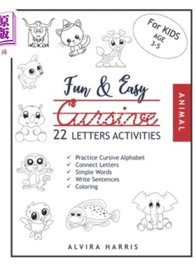 海外直订Fun & Easy Cursive (22 Letters Activities): For Kids Age 3-5 To Practice Fine Mo 有趣且简单的草书（22个字母