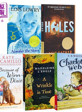 纽伯瑞获奖儿童文学英文书5册 夏洛特的网Charlottes web 时间的皱纹Wrinkle in Time 数星星傻狗温迪克 Holes洞【中商原版】