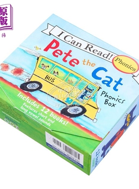 皮特猫自然拼读盒装12册 Pete the Cat 12-Book Phonics Fun 英文原版 儿童绘本图画书 拼音学习 趣味拼音书 亲子【中商原版?