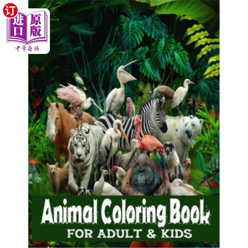 海外直订animal coloring book for adults and kids: an adult